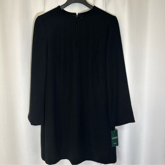 Lauren Ralph Lauren Dresses & Skirts - NWT LAUREN Ralph Lauren Isaak Crepe Keyhole Dress Sz 14 Solid Black Long Sleeve